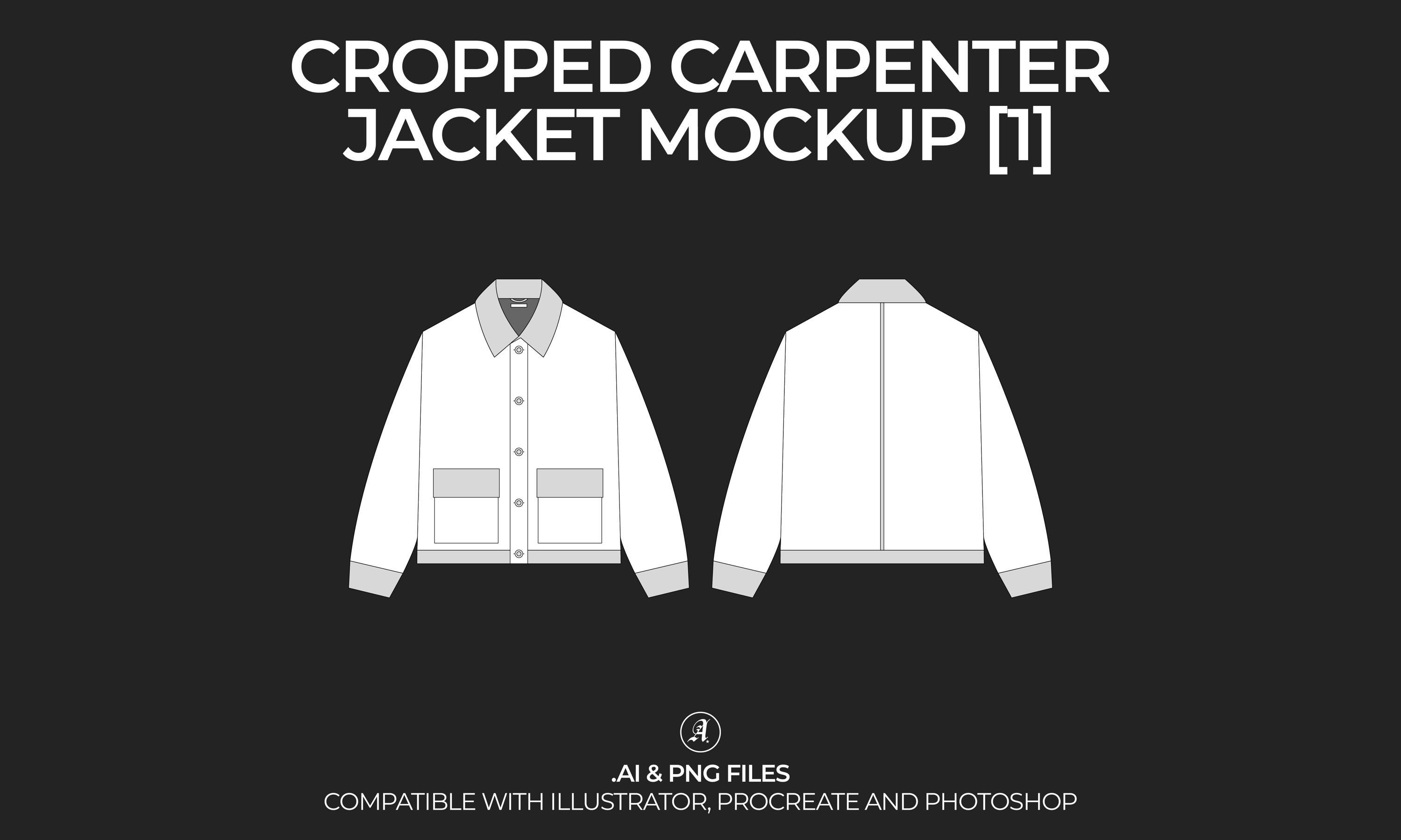 Cropped Carpenter Jacket Vector Mockup: Fashion Tech Pack