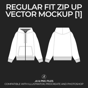 Regular Fit Zip Up Hoodie v2 Vector Mockup Streetwear and Fashion Tech Pack Illustrator Technical Drawing Template Design - Digital File