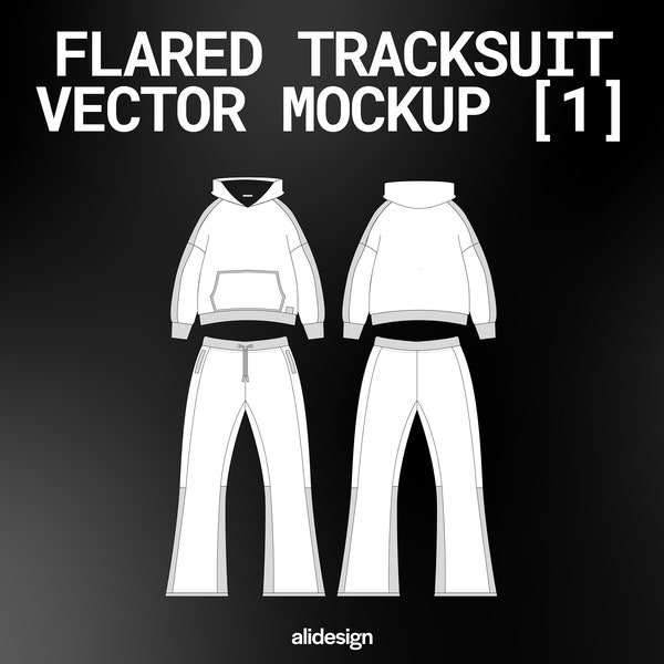 Streetwear Flared Tracksuit Vector Mockup Streetwear and Fashion Tech Pack Illustrator Technical Drawing Template Design - Digital File