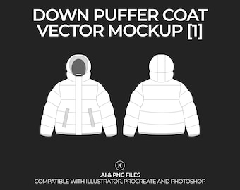 Hooded Puffer Coat Vector Mockup: Fashion Tech Pack (Digital File)