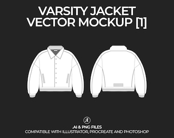Streetwear Varsity Harrington Jacke Vektor Mockup Streetwear und Fashion Tech Pack Illustrator Zeichnung Template Design - Digitale Datei