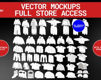 Full Store Access Streetwear Vector Mockup Pack Template for Clothing Designers Illustrator PNG File Photoshop and Procreate Clothing Brand