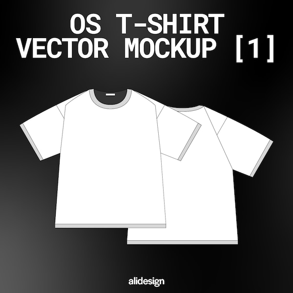 Boxy T-Shirt Vektor Mockup Streetwear und Fashion Tech Pack Illustrator Technische Zeichnung Template Design - Digitale Datei