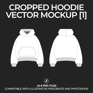 Cropped Fit Oversized Hoodie Vector Mockup Streetwear and Fashion Tech Pack Illustrator Technical Drawing Template Design - Digital File