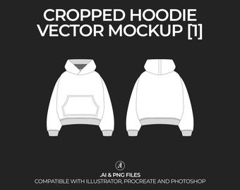 Cropped Fit Oversized Hoodie Vector Mockup Streetwear and Fashion Tech Pack Illustrator Technical Drawing Template Design - Digital File