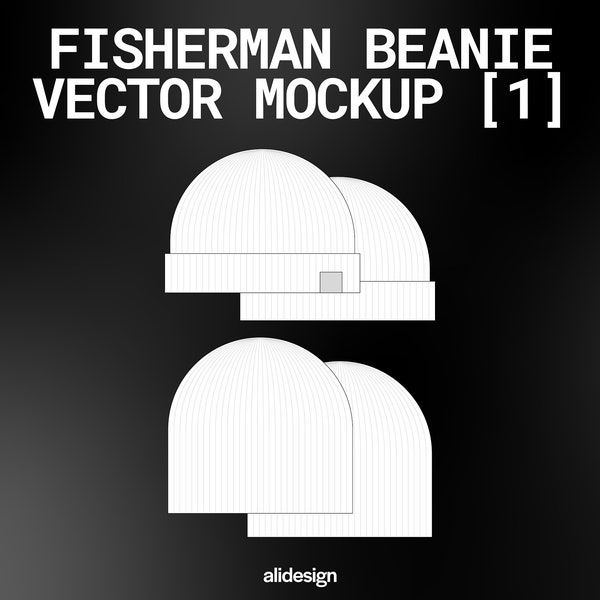 Fisherman Winter Beanie Vector Mockup Streetwear and Fashion Tech Pack Illustrator Technical Drawing Template Design - Digital File