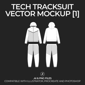 Nike Tech Style Tracksuit Vector Mockup and Fashion Tech Pack Illustrator Drawing Template Design - Digital File