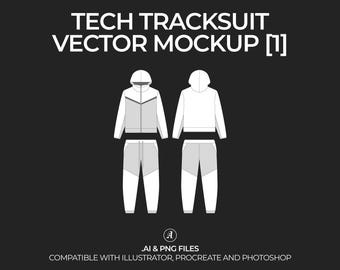 Nike Tech Style Tracksuit Vector Mockup and Fashion Tech Pack Illustrator Drawing Template Design - Digital File
