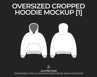 Oversized Cropped Hoodie Vector Mockup Streetwear and Fashion Tech Pack Illustrator Technical Drawing Template Design - Digital File