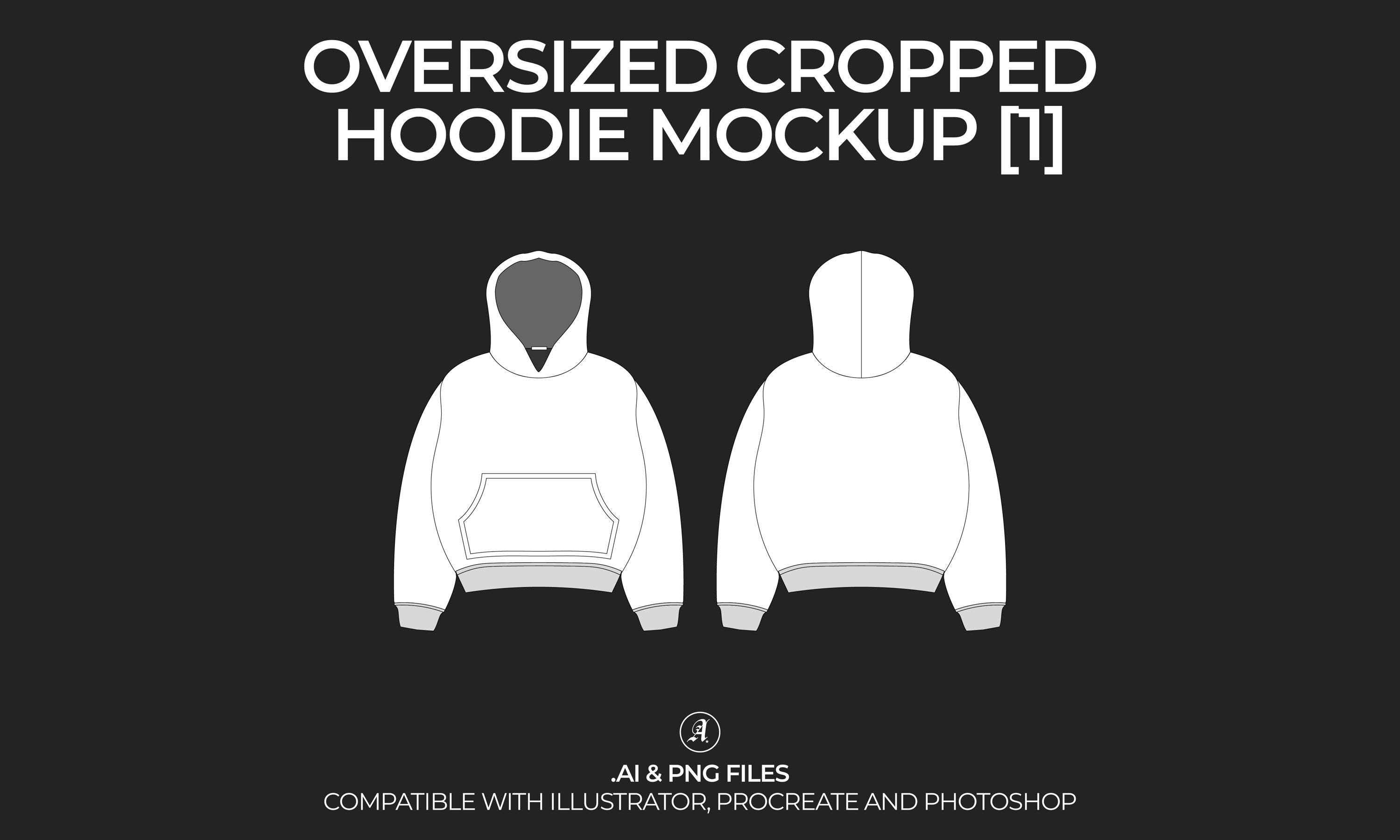 Oversized Cropped Hoodie Vector Mockup Streetwear and Fashion Tech Pack Illustrator Technical Drawing Template Design Digital File Etsy
