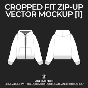 Cropped Zip-Up Hoodie Vector Mockup: Fashion Tech Pack (Digital File)