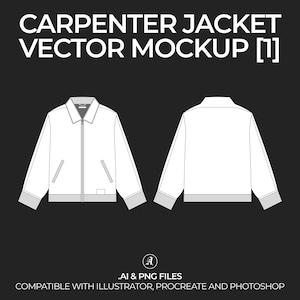 Streetwear Carpenter Jacket Vector Mockup Streetwear and Fashion Tech Pack Illustrator Technical Drawing Template Design - Digital File