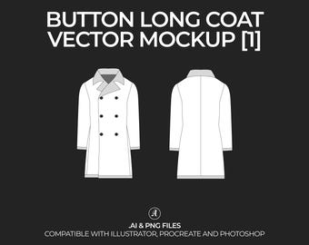 Double Breasted Trench Coat Vector Mockup: Fashion Tech Pack (Digital File)