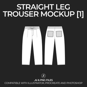 Straight Leg Trouser Pants Vector Mockup Streetwear and Fashion Tech Pack Illustrator Technical Drawing Template Design - Digital File