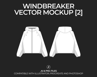 Windjacke v2 Vektor Mockup Streetwear und Fashion Tech Pack Illustrator Technische Zeichnung Template Design - Digitale Datei