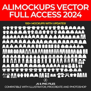 Full Store Access Streetwear Vector Mockup Pack Template for Clothing Designers Illustrator PNG File Photoshop and Procreate Clothing Bundle