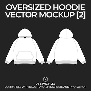 Oversized Hoodie v2 Vector Mockup Streetwear and Fashion Tech Pack Illustrator Technical Drawing Template Design - Digital File
