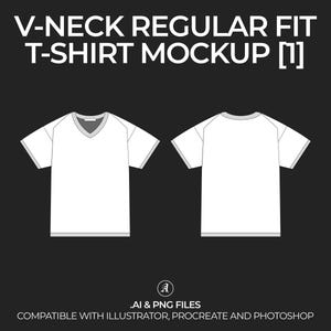 V-Neck T-Shirt Vector Mockup: Fashion Tech Pack (Digital File)