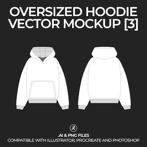 Oversized Hoodie Vector v3 Mockup Streetwear and Fashion Tech Pack Illustrator Technical Drawing Template Design - Digital File