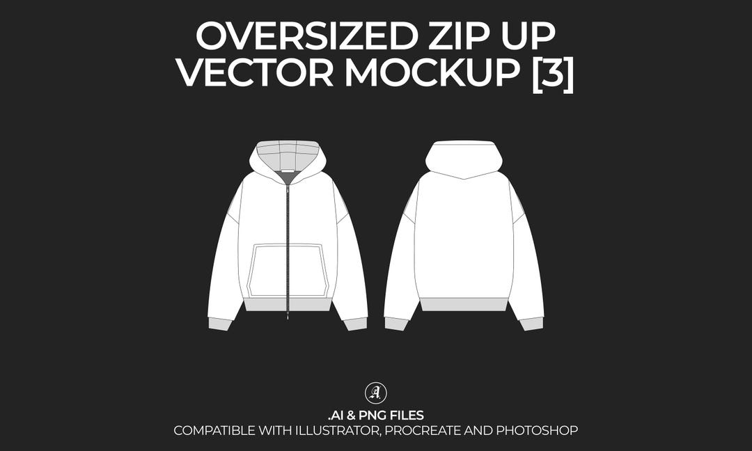 Oversized Zip-up Hoodie Vector Mockup: Streetwear Fashion Tech