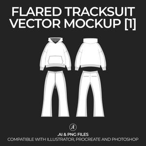 Streetwear Flared Tracksuit Vector Mockup: Tech Pack Template (Digital File)
