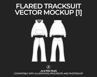 Streetwear Flared Tracksuit Vector Mockup Streetwear and Fashion Tech Pack Illustrator Technical Drawing Template Design - Digital File