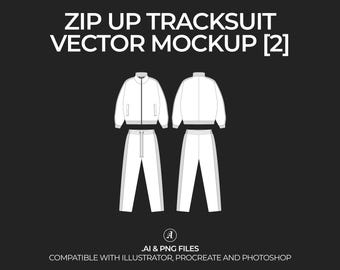 Streetwear Zip-Up Track Tracksuit Vector Mockup Streetwear Fashion Tech Pack Illustrator Technical Drawing Template Design - Digital File