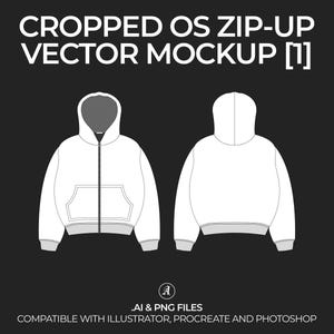 Cropped Oversized Zip-Up Hoodie Vector Mockup Streetwear and Fashion Tech Pack Illustrator  Drawing Template Design - Digital File