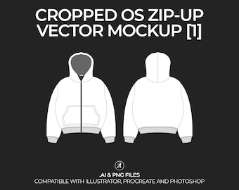 Cropped Oversized Zip-Up Hoodie Vector Mockup Streetwear and Fashion Tech Pack Illustrator  Drawing Template Design - Digital File