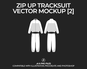 Streetwear Zip-Up Tracksuit v2 Vector Mockup Streetwear and Fashion Tech Pack Illustrator Technical Drawing Template Design - Digital File