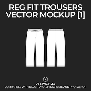 Regular Fit Trouser Pants Vector Mockup Streetwear and Fashion Tech Pack Illustrator Technical Drawing Template Design - Digital File
