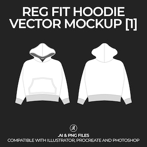 Regular Fit Hoodie Vector Mockup Streetwear and Fashion Tech Pack Illustrator Technical Drawing Template Design - Digital File