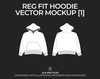 Regular Fit Hoodie Vector Mockup Streetwear and Fashion Tech Pack Illustrator Technical Drawing Template Design - Digital File