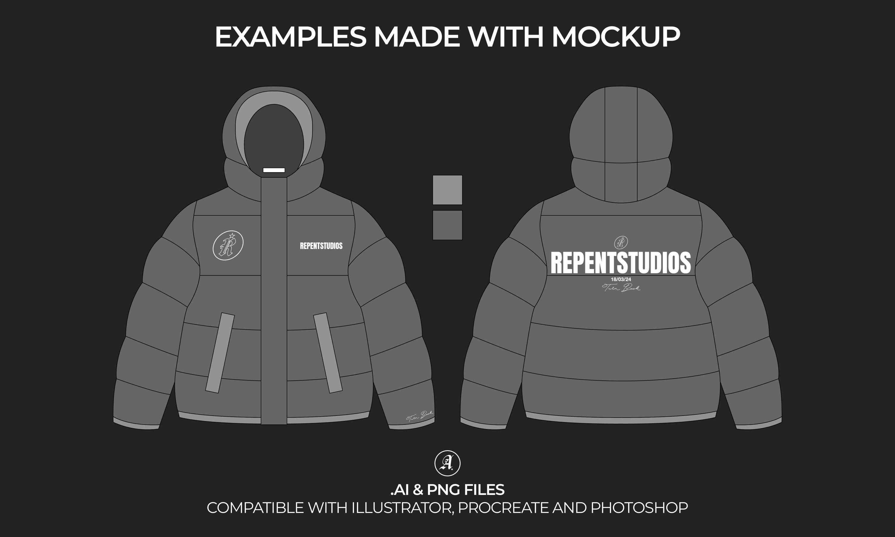 Hooded Puffer Coat Vector Mockup: Fashion Tech Pack (digital File) - Etsy