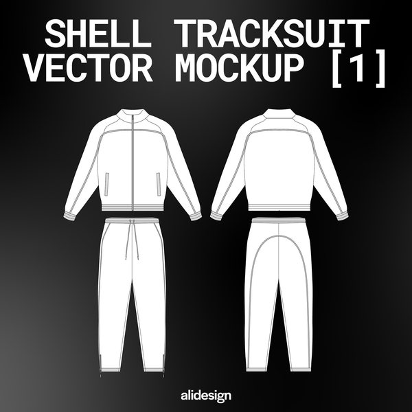 Streetwear Zip-Up Shell Tracksuit Vector Mockup Streetwear Fashion Tech Pack Illustrator Technical Drawing Template Design - Digital File