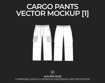 Maqueta vectorial de pantalones cargo: paquete tecnológico de ropa urbana (archivo digital)