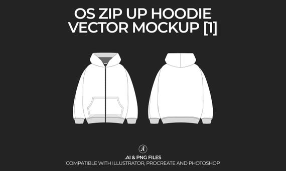 Oversized Zip-up Hoodie Vector Mockup: Fashion Tech Pack (digital