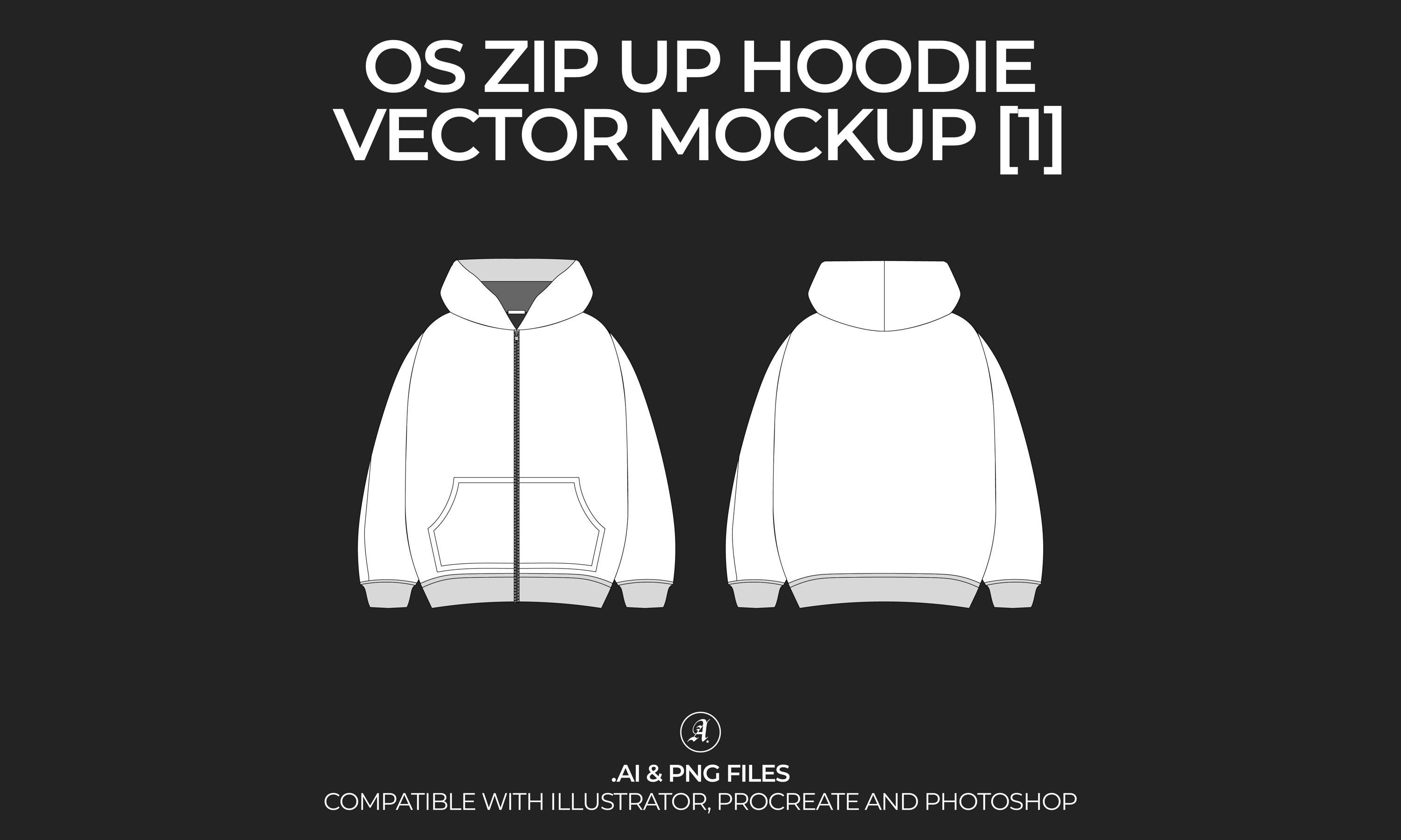 【COVERNAT】 ★ Graphic Sketch Hoodie ★ Over Fit Oversized Zip-up Hoodie Vector Mockup Streetwear and Fashion