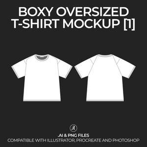 Boxy T-shirt Vector Mockup Streetwear e Fashion Tech Pack Illustrator Design modello di disegno tecnico - File digitale