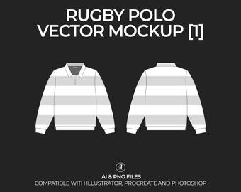 Rugby Polo Shirt Jersey Vector Mockup Streetwear and Fashion Tech Pack Illustrator Procreate Tech Drawing Template Design - Digital File