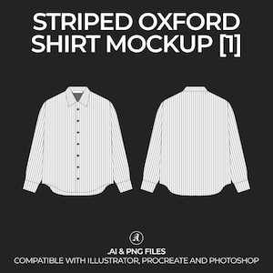 Camicia abbottonata Oxford a righe Mockup vettoriale Streetwear e Fashion Tech Pack Illustrator Modello di disegno tecnico Design - File digitale