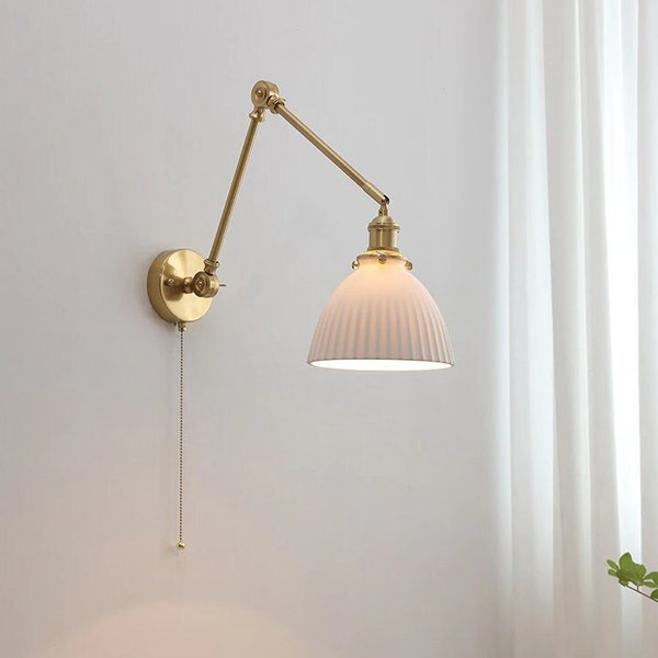 Swing arm ceramic Wall Lamp/ Pull chain Plug-In wall lamp/ Wall light Fixture / Nordic Macaroon/ Wall sconce/ Bedside Wall light