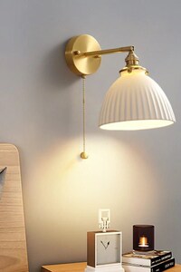 Swing arm ceramic Wall Lamp/ Pull chain Plug-In wall lamp/ Wall light Fixture / Nordic Macaroon/ Wall sconce/ Bedside Wall light