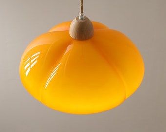 Yellow Glass Pendant Light/ Flush Mount ceiling lights/ Contemporary Lighting Fixture/interior design/Living room decor/ White pendant Light