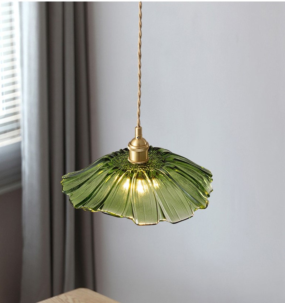 Green Glass Pendant Light/ Lotus Inspired Glass Pendant Lighting ...
