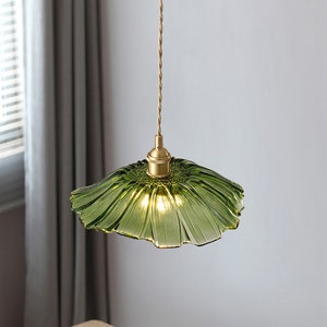 Green glass pendant light/ Lotus inspired glass pendant lighting/ Decorative lights/ Kitchen and Dining room lights/ Flower glass lights