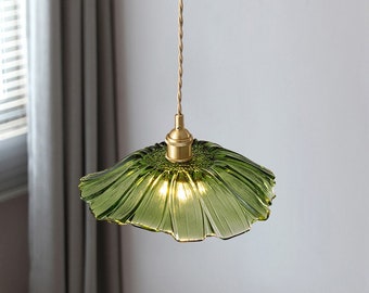 Green glass pendant light/ Lotus inspired glass pendant lighting/ Decorative lights/ Kitchen and Dining room lights/ Flower glass lights