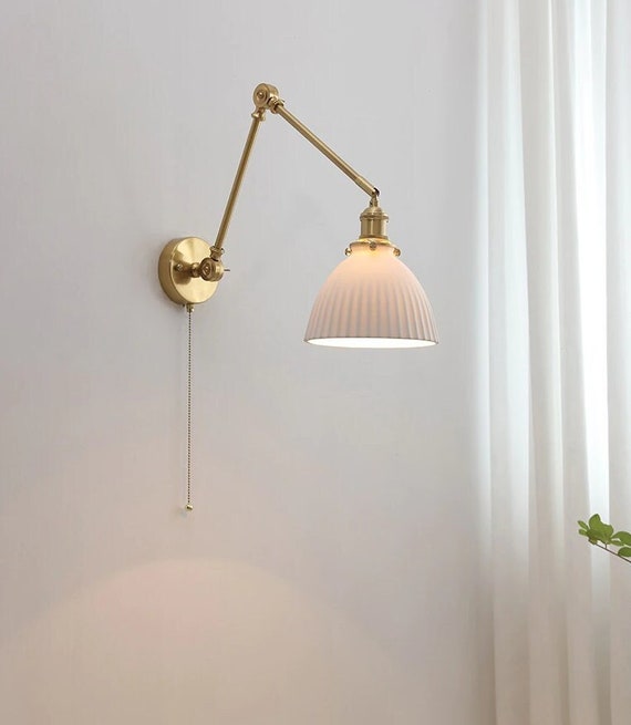 Swing arm ceramic Wall Lamp/ Pull chain Plug-In wall lamp/ Wall light Fixture / Nordic Macaroon/ Wall sconce/ Bedside Wall light