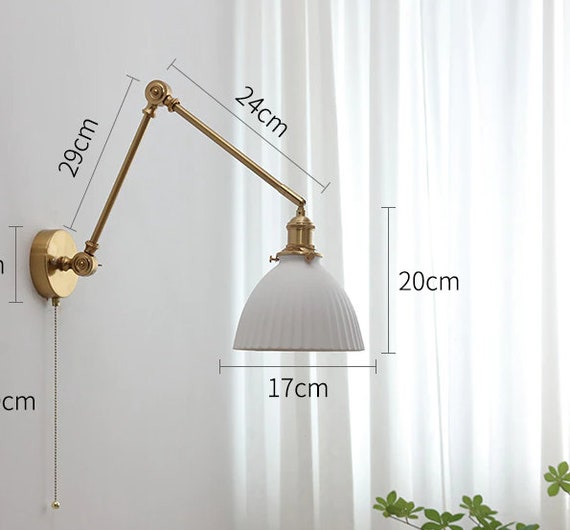 Swing arm ceramic Wall Lamp/ Pull chain Plug-In wall lamp/ Wall light Fixture / Nordic Macaroon/ Wall sconce/ Bedside Wall light