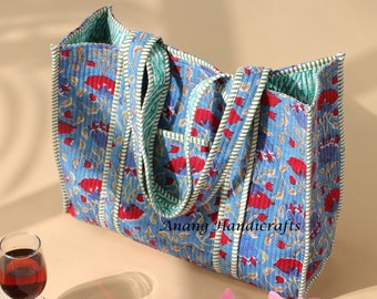 Women Bags For Sale- Cotton Quilted Feminist Tote Bags- New Jaipuri Floral Print Stylish Beach Wear Bags- Shopping Bags- Kantha Tote Bag